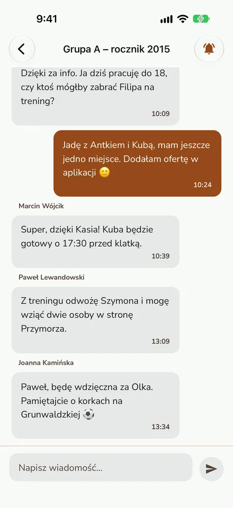 Czat grupy rodziców, dane demonstracyjne