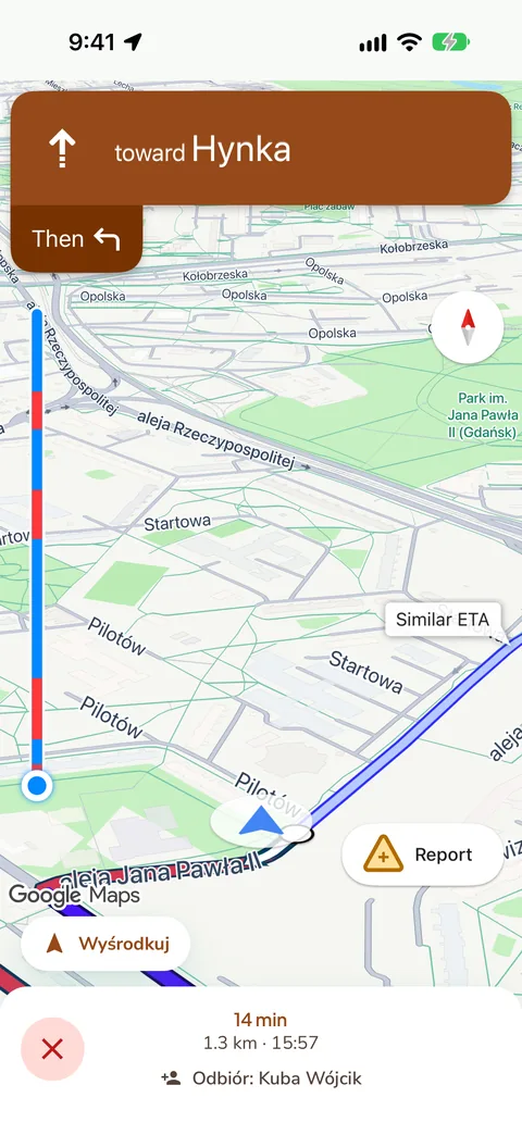 Nawigacja kierowcy z kolejnym odbiorem dziecka, dane demonstracyjne