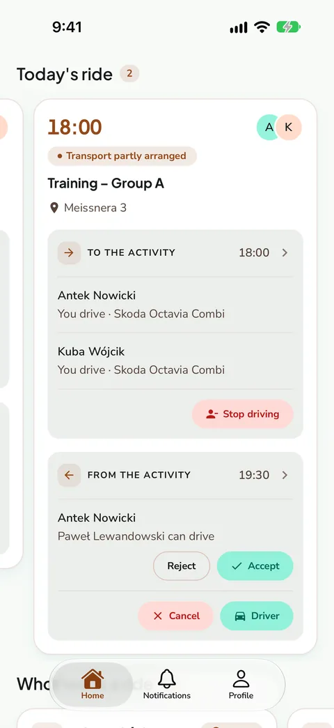 Home screen with a ride offer waiting to be accepted, demo data
