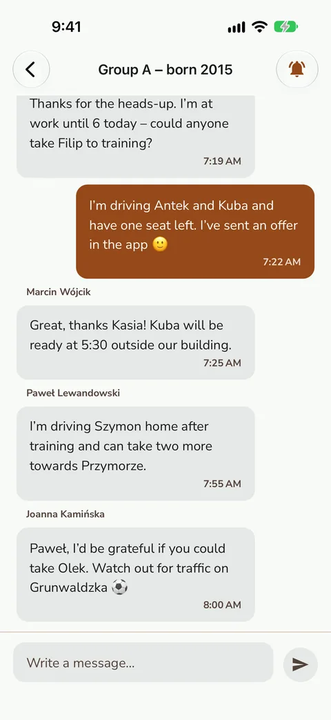 Parents' group chat, demo data