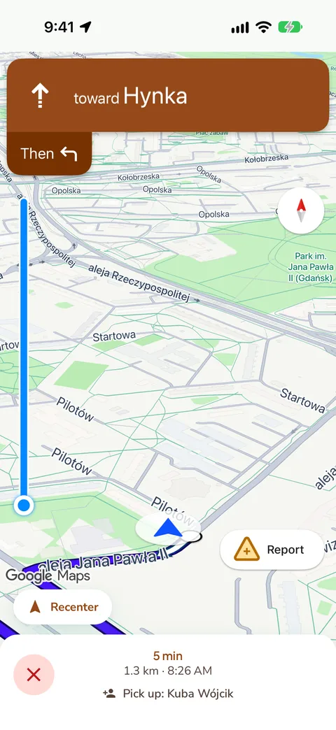 Turn-by-turn driver navigation with the next child pickup, demo data